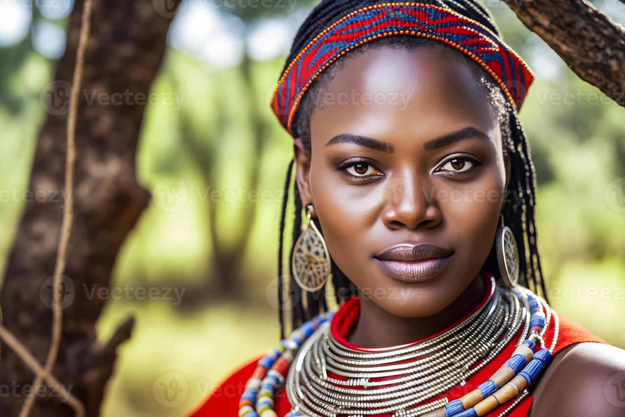 Portrait of a beautiful African woman in ethnic style. Neural network ...